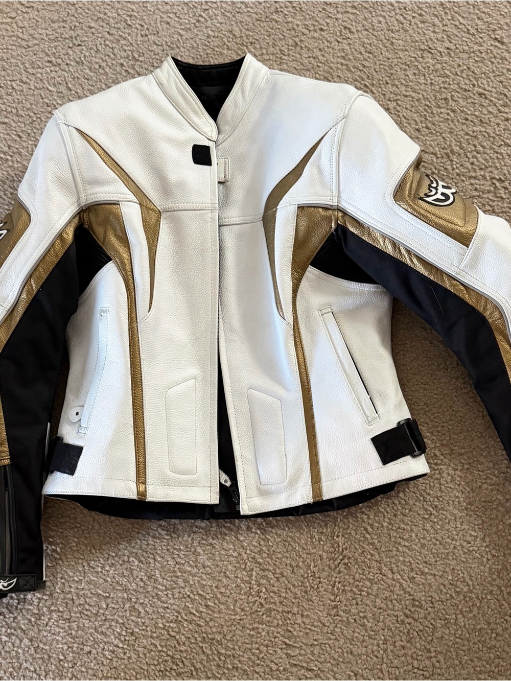Women’s White & Gold Motorcycle Jacket